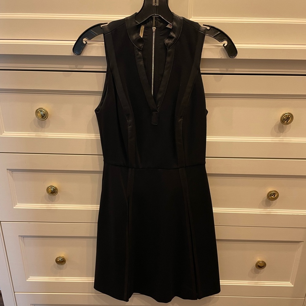 Rebecca Taylor genuine leather trim fit flare dress 0